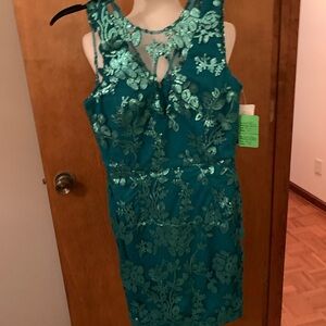 Elegant Teal Floral Lace Dress